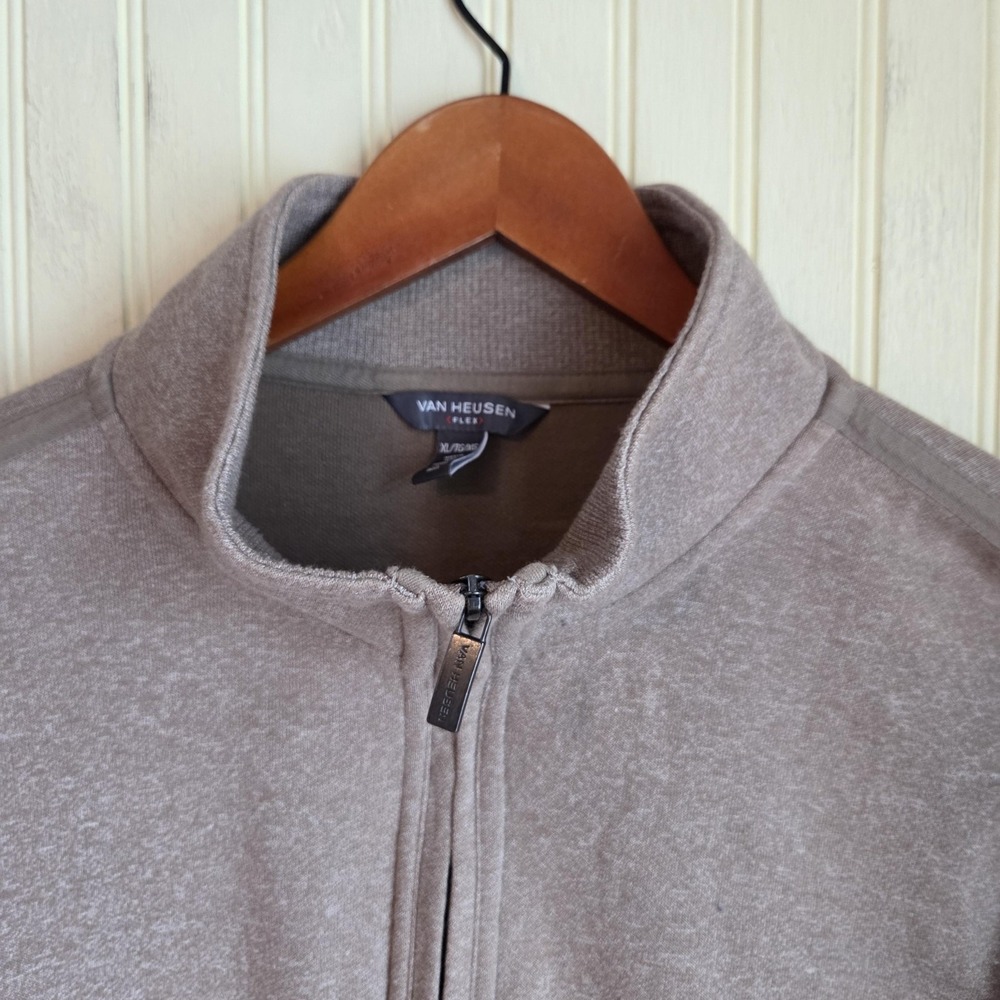 Van Heusen Sweater Mens XL Brown Flex Quarter Zip Mock Neck Knit Pullover